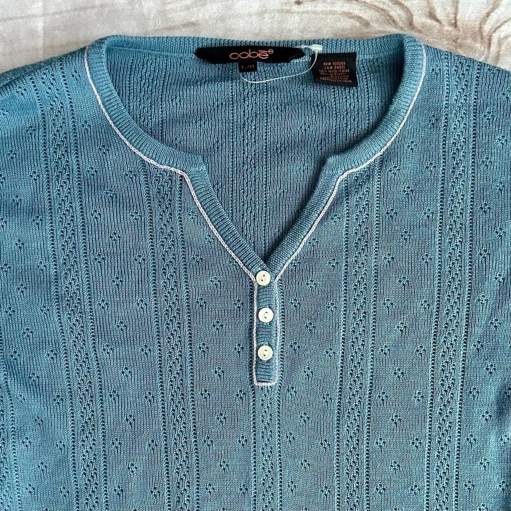 Oobe Henley fitted wool blend lightweight knit eyelets prep base layer Large‌‌‌ - Picture 2 of 10